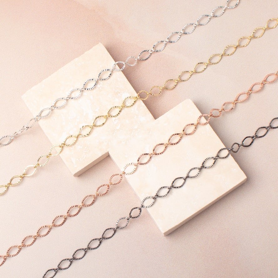 3 - Foot 5mm Corrugated Oval Link Chain - Premium Plated Metal - AtlantaFindingsCompany