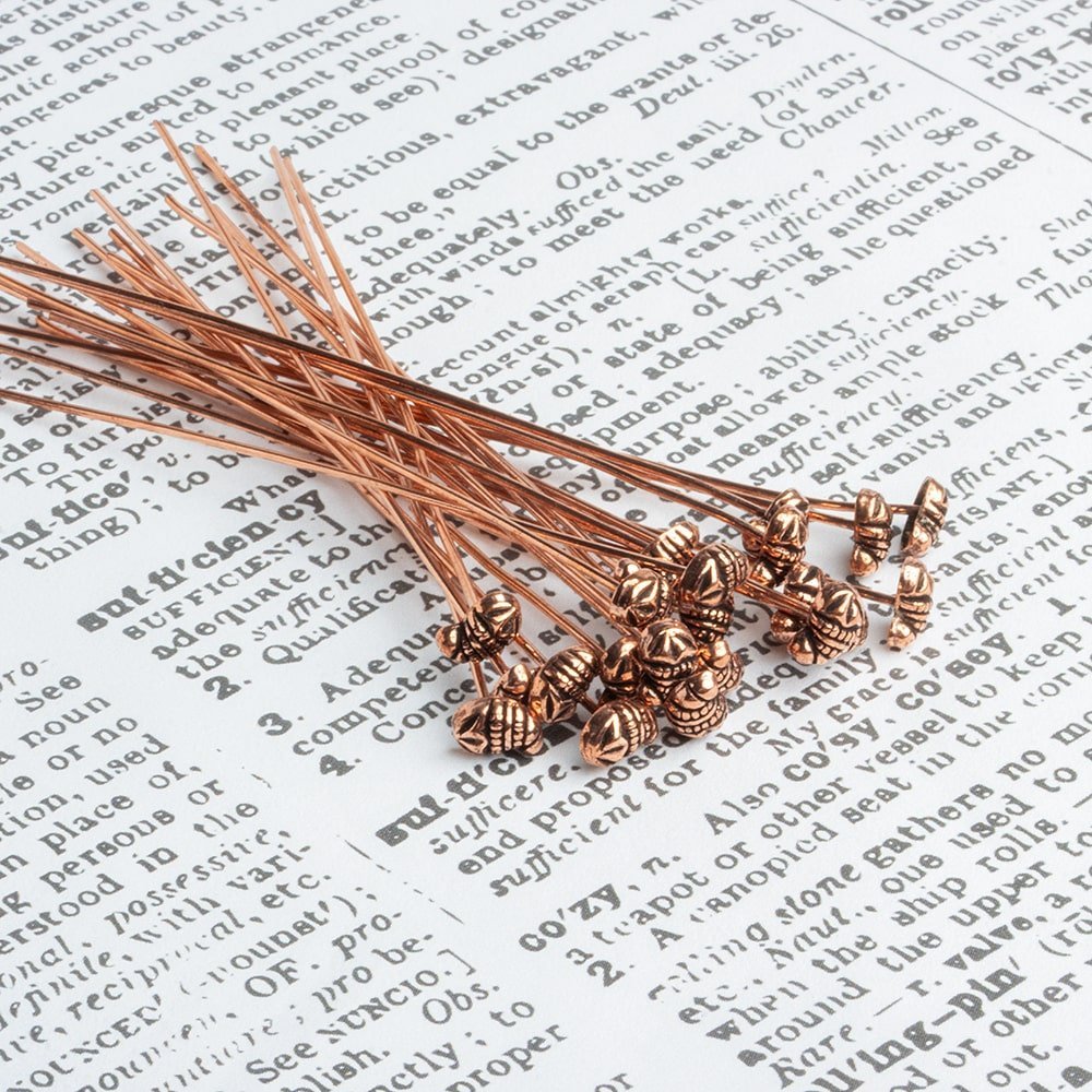 3" Copper Flower Headpin - 22 Gauge Wire, 22 pcs/bag - AtlantaFindingsCompany