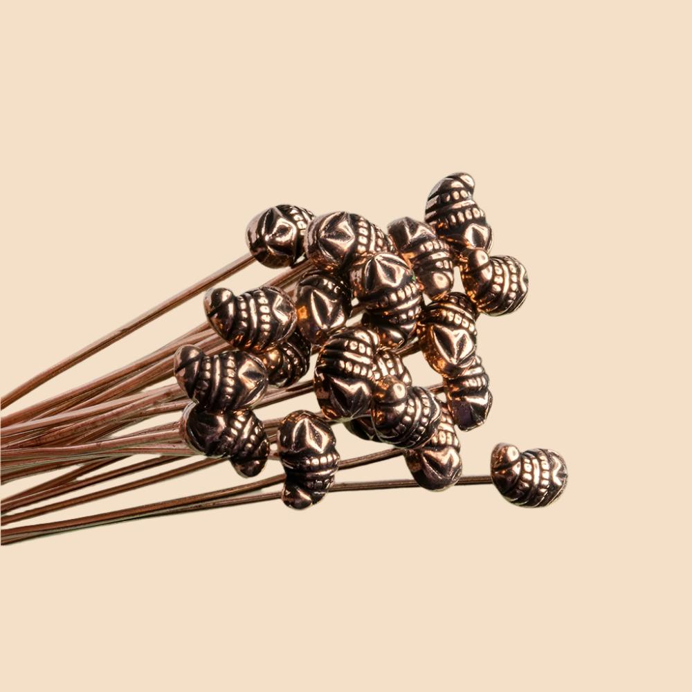 3" Copper Flower Headpin - 22 Gauge Wire, 22 pcs/bag - AtlantaFindingsCompany