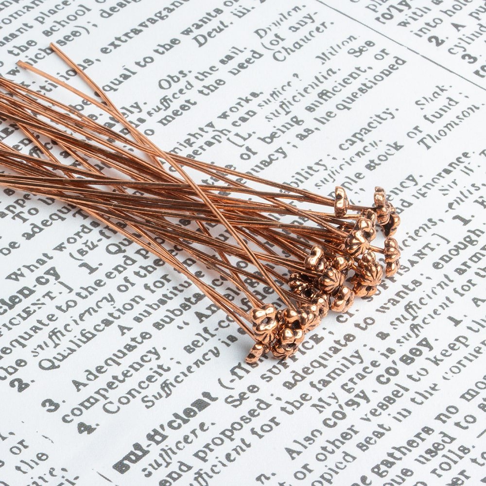 Copper Flower Headpin - 3" Length, 22 Guage, 22 Pieces - AtlantaFindingsCompany