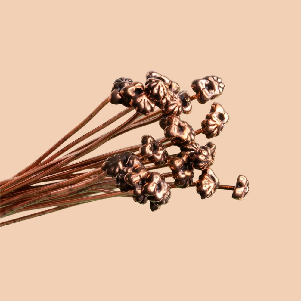 Copper Flower Headpin - 3" Length, 22 Guage, 22 Pieces - AtlantaFindingsCompany