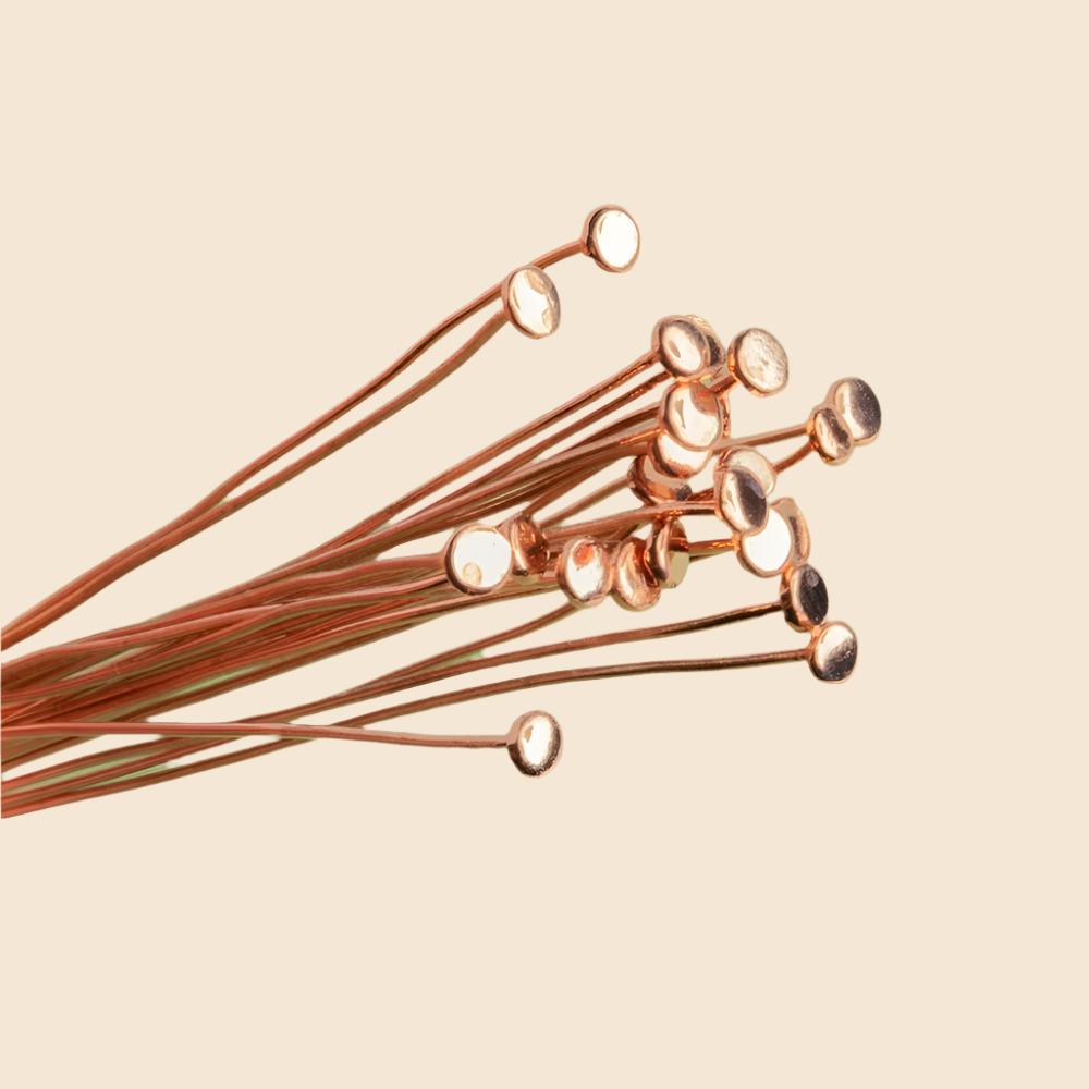 24 Gauge Copper Headpins - 3" Length, Flat Circular Head - 22 pcs - AtlantaFindingsCompany