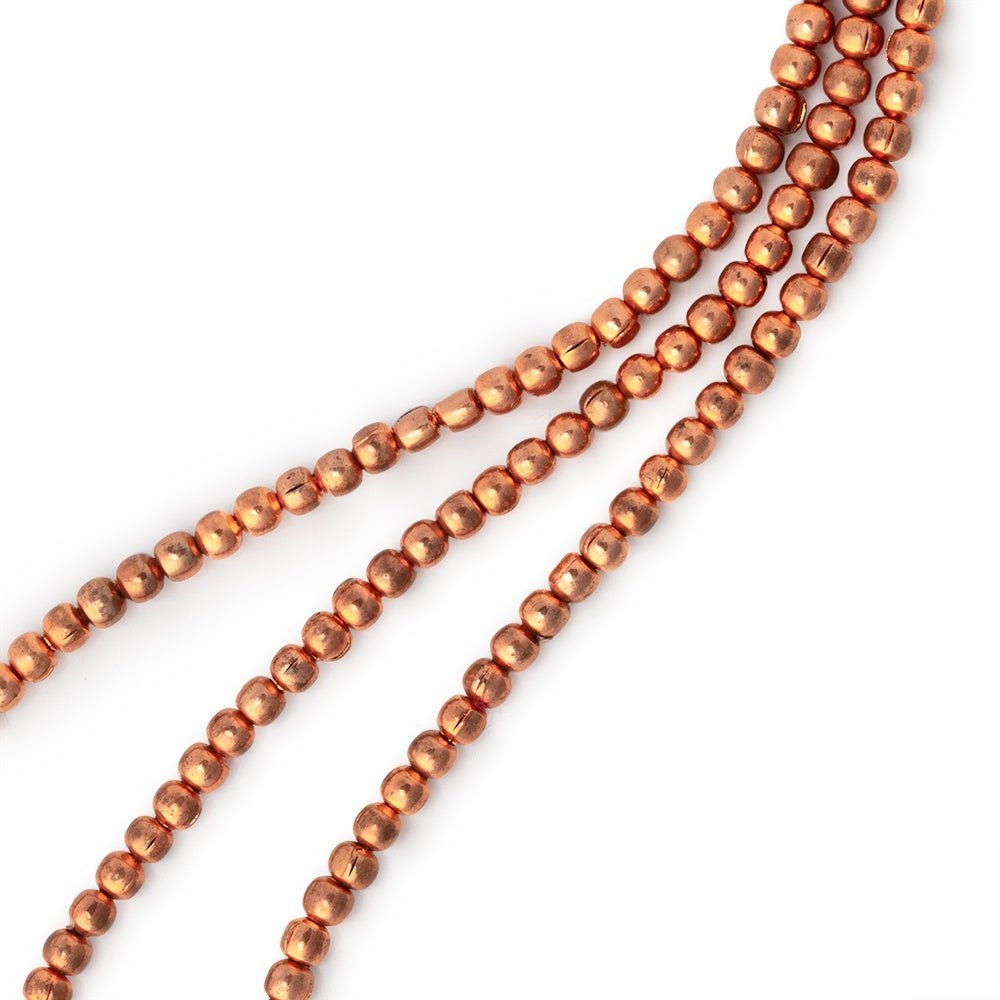 3 Strands of 2mm Bright Copper Round Beads - 8 Inch Length - AtlantaFindingsCompany