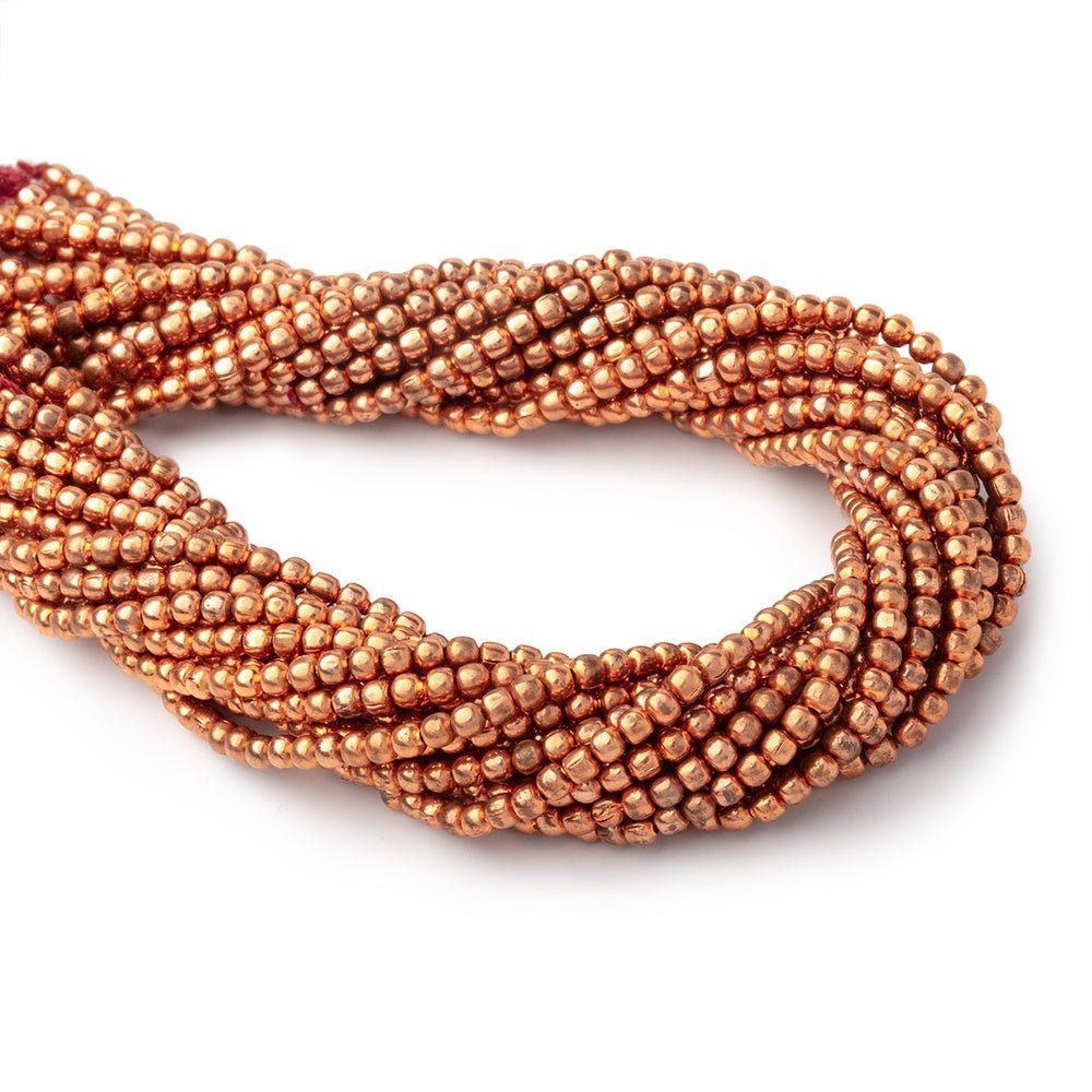 3 Strands of 2mm Bright Copper Round Beads - 8 Inch Length - AtlantaFindingsCompany