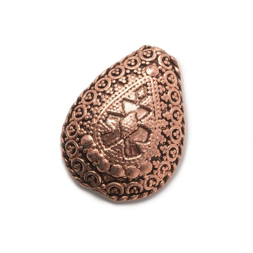 Antiqued Copper Pear Bead - 30x23x12mm with Bali Scrollwork and Granulation - AtlantaFindingsCompany