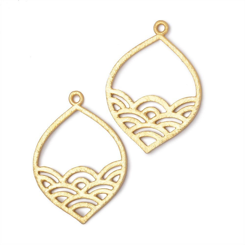 30x24mm Brushed Filigree Marquise Charm Set of 2 pieces - AtlantaFindingsCompany