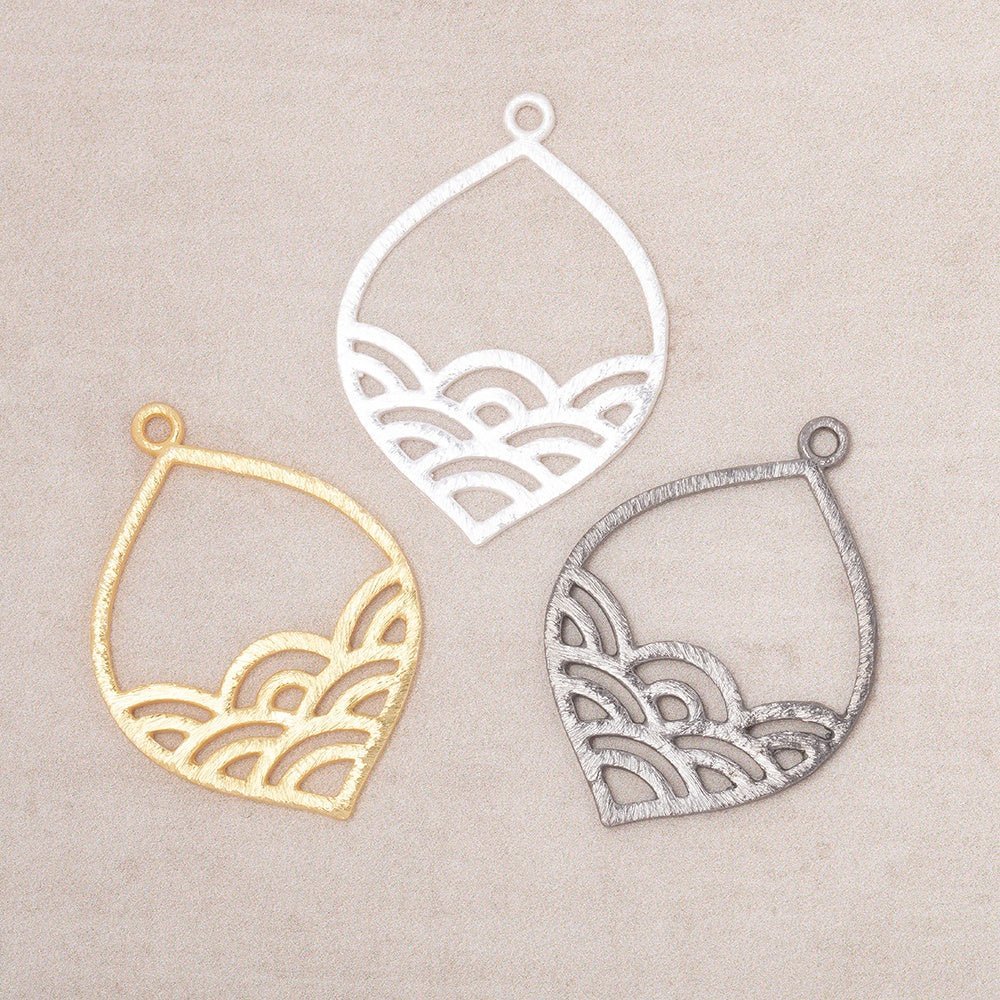 30x24mm Brushed Filigree Marquise Charm Set of 2 pieces - AtlantaFindingsCompany