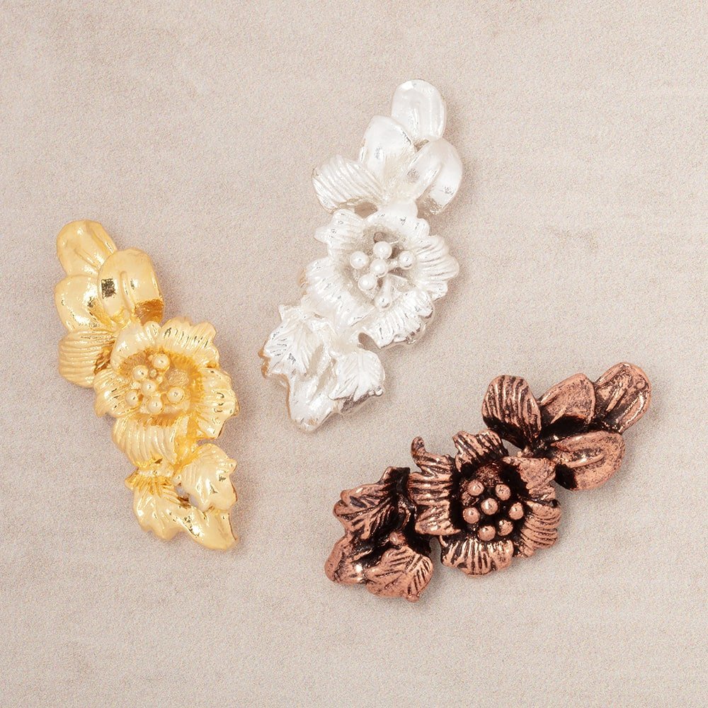 33x15mm Hibiscus Flower Slider Charm Set of 2 pieces - AtlantaFindingsCompany