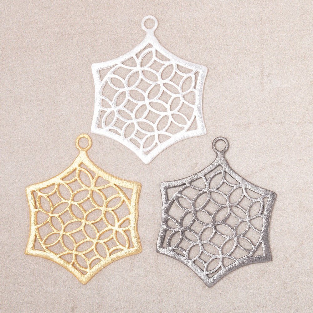 33x30mm Brushed Filigree Hexagon Charm Set of 2 pieces - AtlantaFindingsCompany