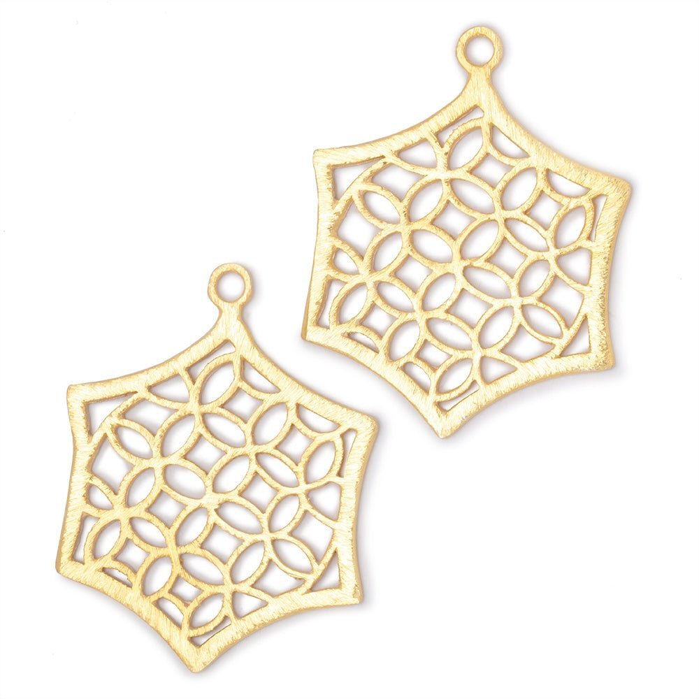 33x30mm Brushed Filigree Hexagon Charm Set of 2 pieces - AtlantaFindingsCompany