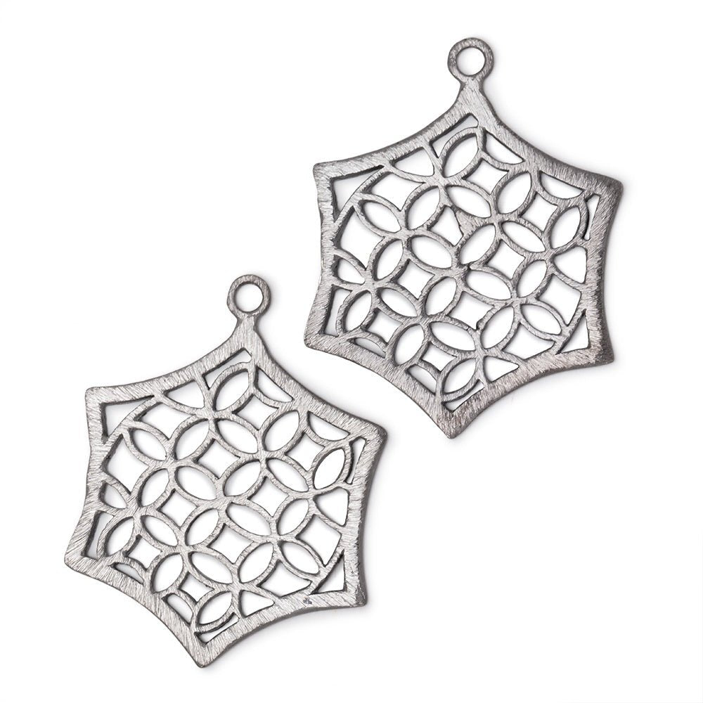 33x30mm Brushed Filigree Hexagon Charm Set of 2 pieces - AtlantaFindingsCompany