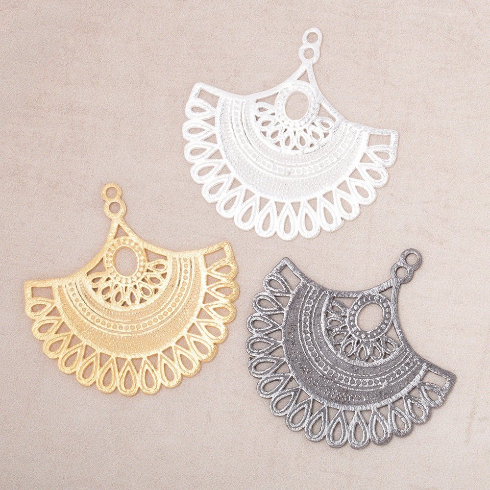 34.5mm Brushed Filigree Fan Charm Set of 2 pieces - AtlantaFindingsCompany