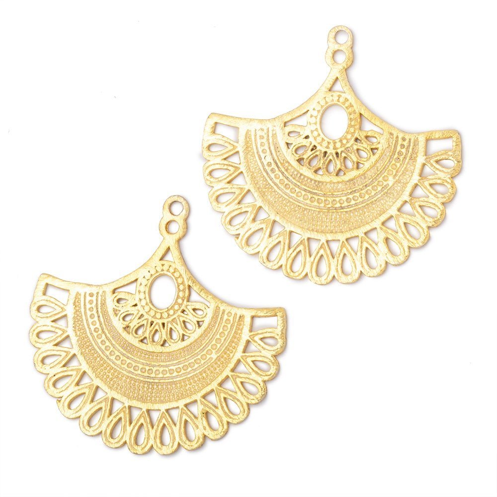 34.5mm Brushed Filigree Fan Charm Set of 2 pieces - AtlantaFindingsCompany