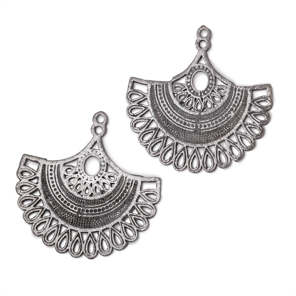 34.5mm Brushed Filigree Fan Charm Set of 2 pieces - AtlantaFindingsCompany