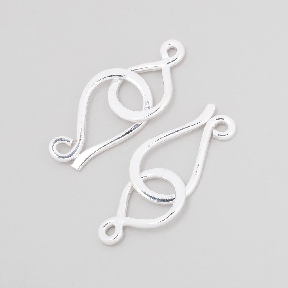 Shiny Sterling Silver Hook and Eye Clasp - 34x12mm - AtlantaFindingsCompany