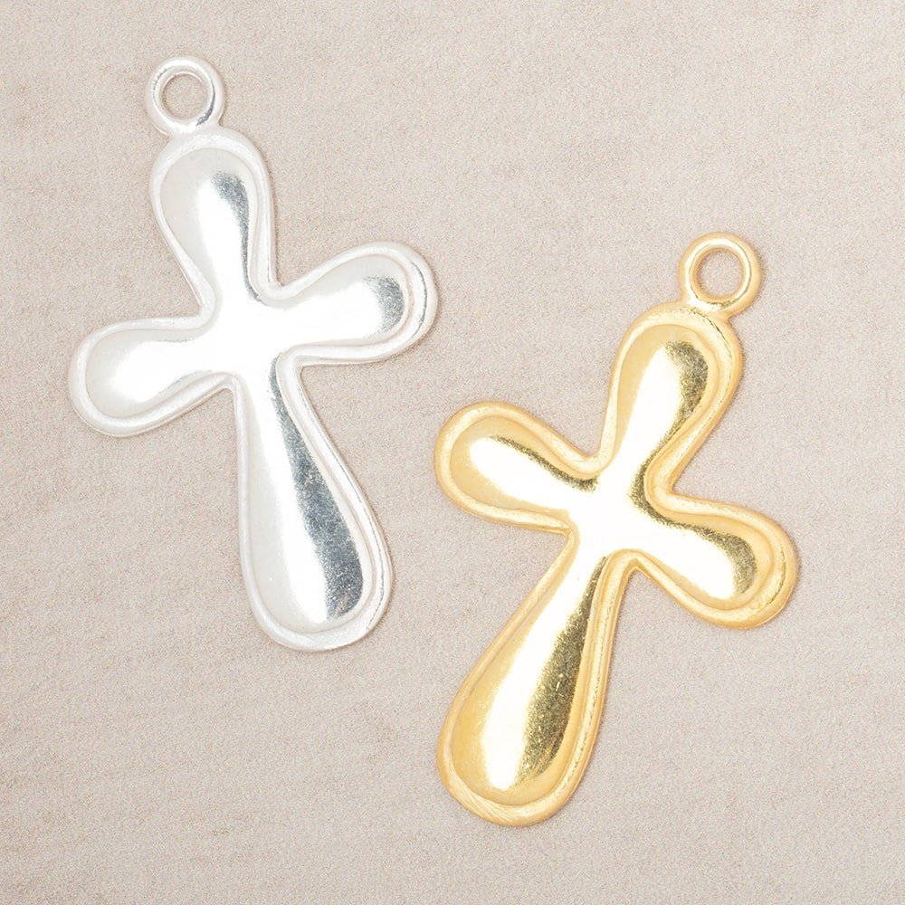 34x25mm Groovy Cross Pendant Charm 1 piece - AtlantaFindingsCompany
