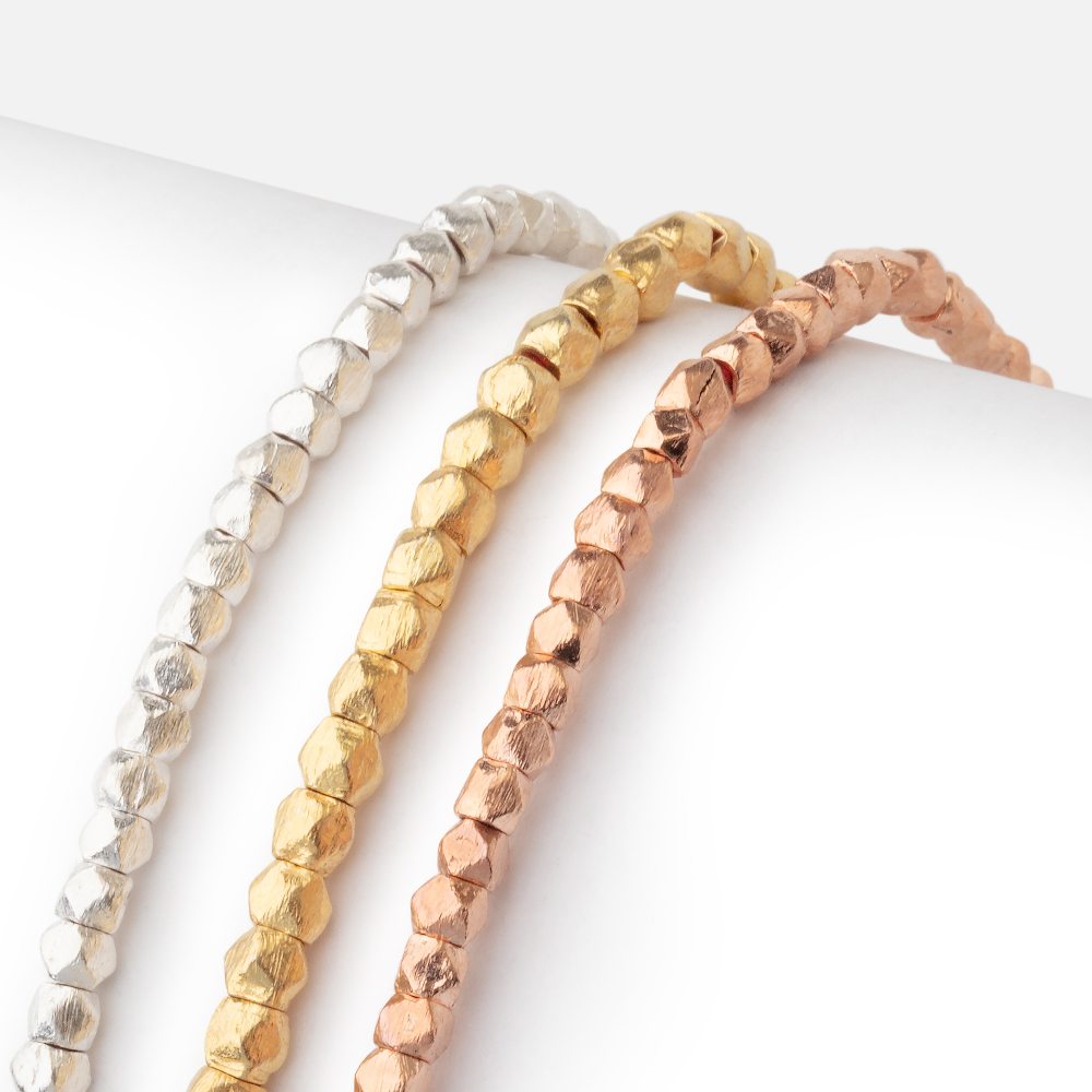 3.5mm Brushed Hand Cut Nugget Beads - Faceted & Plated - AtlantaFindingsCompany