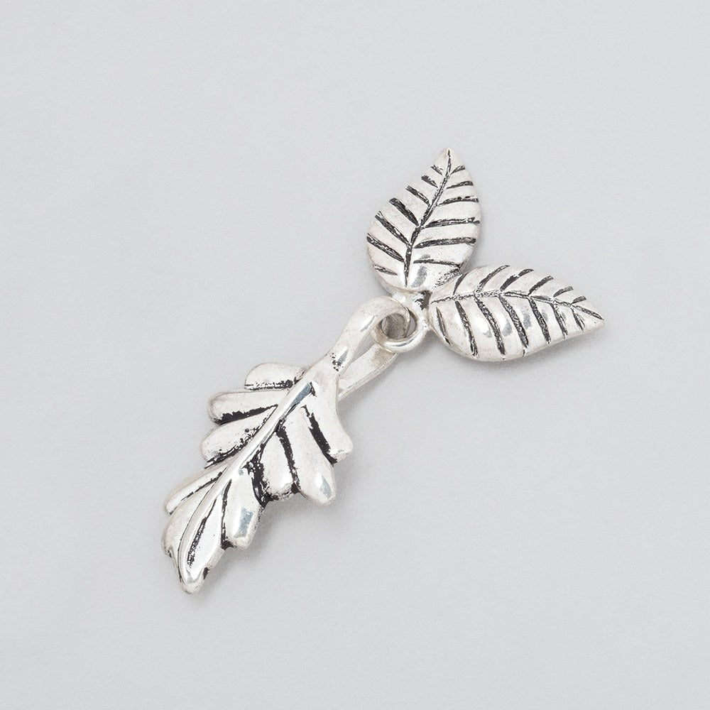 35x18mm Antiqued Sterling Silver Leaf Hook and Eye Clasp - 1 Piece - AtlantaFindingsCompany