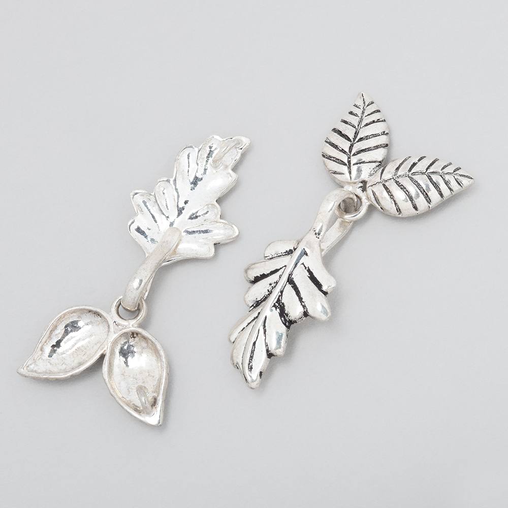 35x18mm Antiqued Sterling Silver Leaf Hook and Eye Clasp - 1 Piece - AtlantaFindingsCompany