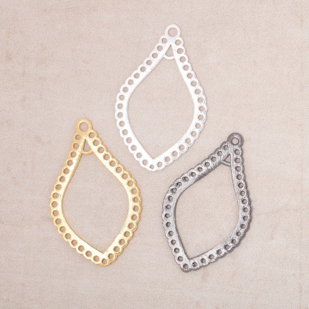 35x21mm Brushed Filigree Tear Drop Charm Set of 2 pieces - AtlantaFindingsCompany