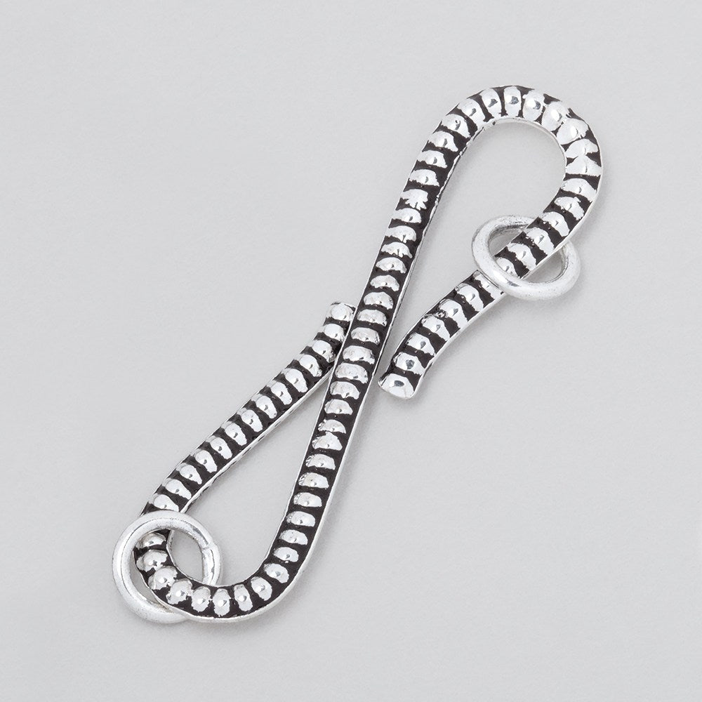 Antiqued Sterling Silver S Hook Clasp - 36x9mm with Ribbed Design - AtlantaFindingsCompany
