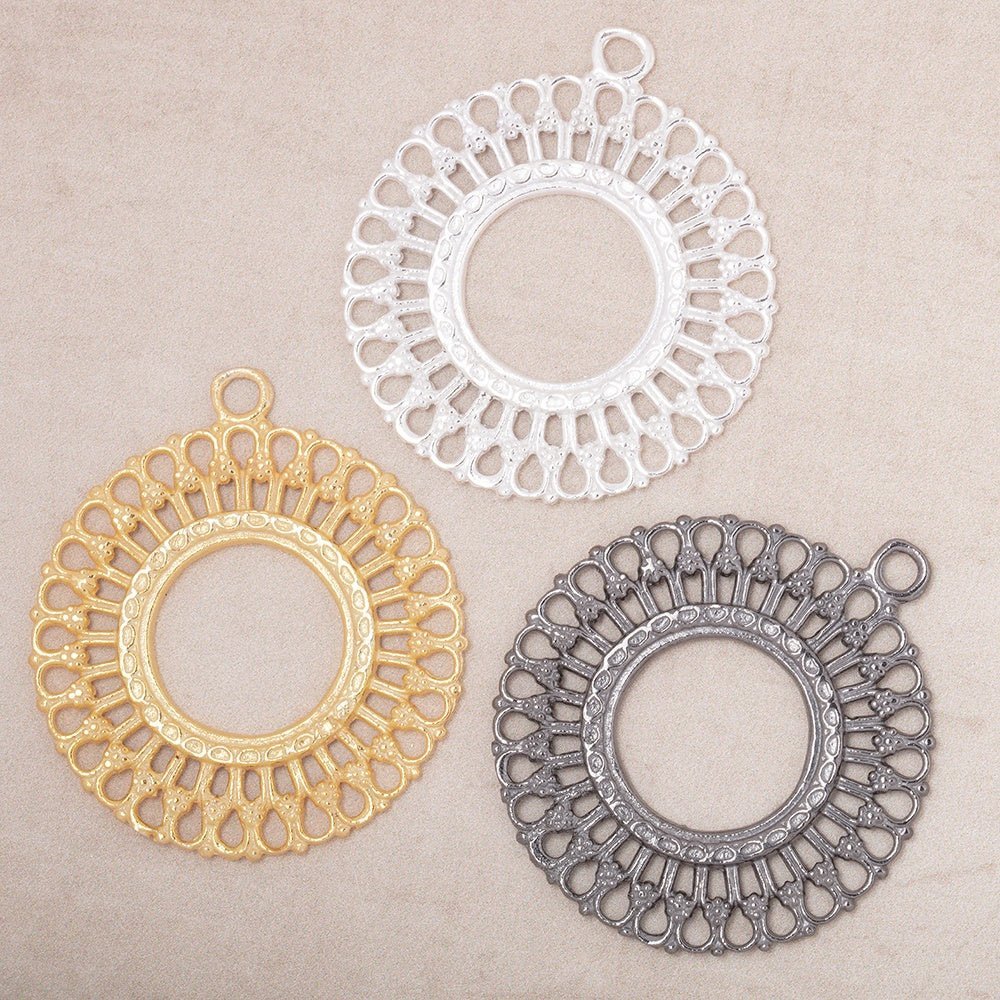 37mm Round Filigree Charm Set of 2 pieces - AtlantaFindingsCompany