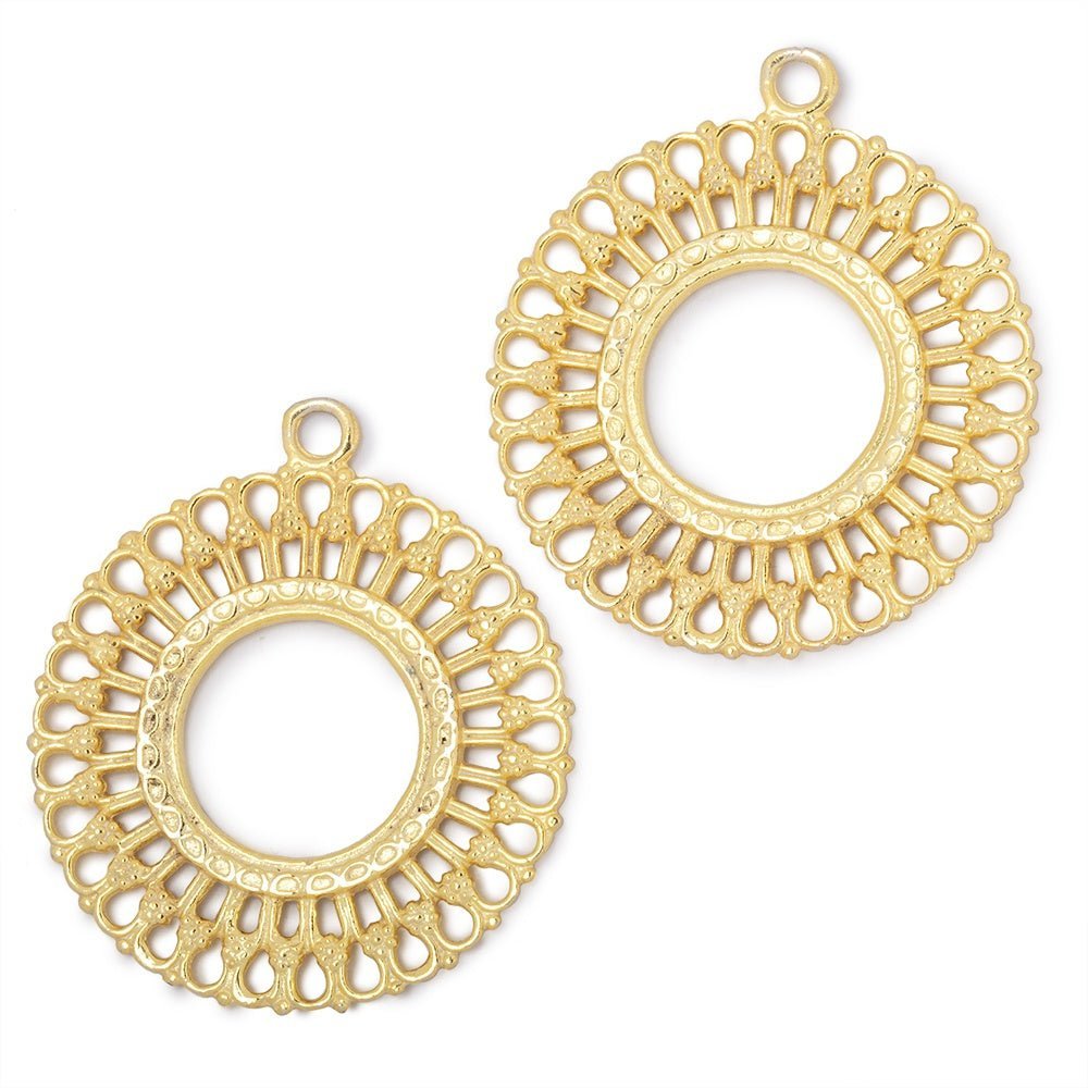 37mm Round Filigree Charm Set of 2 pieces - AtlantaFindingsCompany