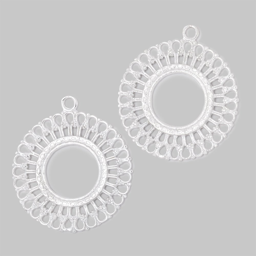 37mm Round Filigree Charm Set of 2 pieces - AtlantaFindingsCompany