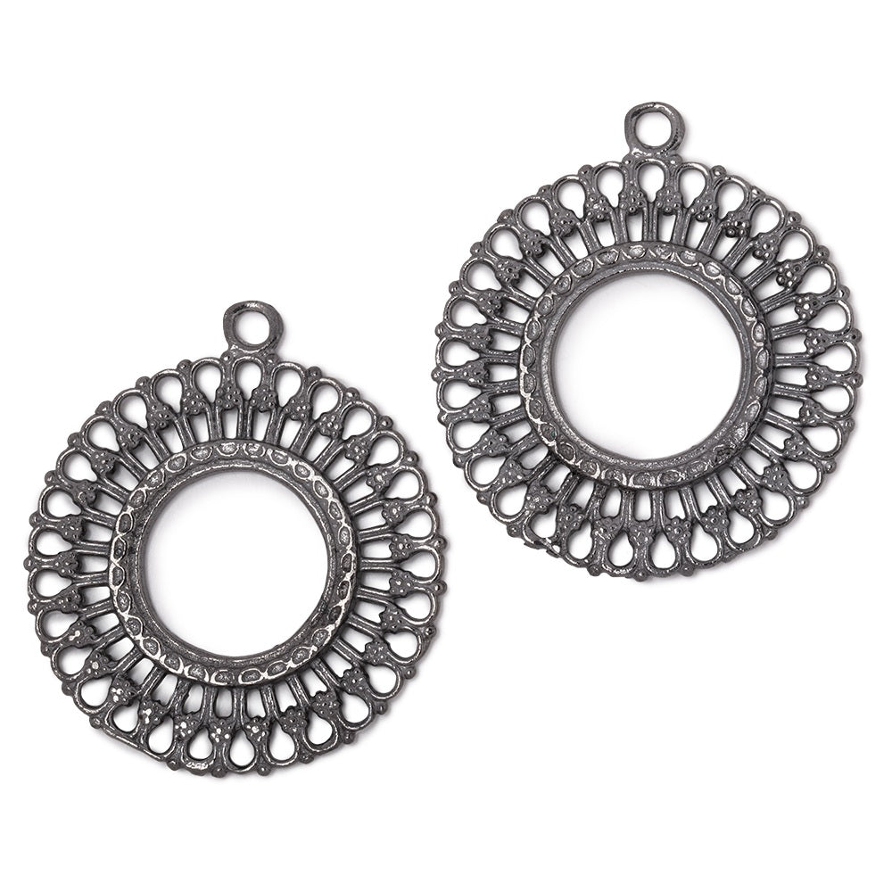 37mm Round Filigree Charm Set of 2 pieces - AtlantaFindingsCompany