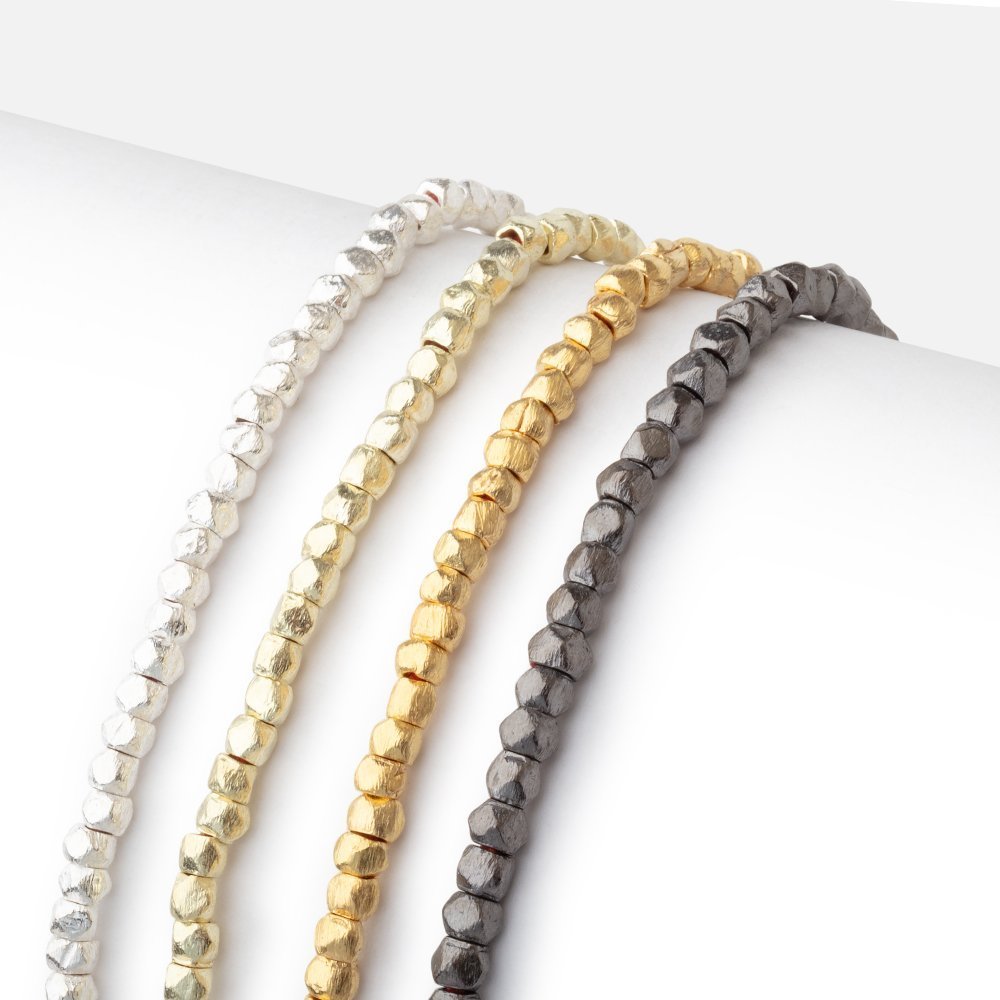 3mm Brushed Hand Cut Faceted Nugget Beads - Unique Loose Gemstone Strands - AtlantaFindingsCompany