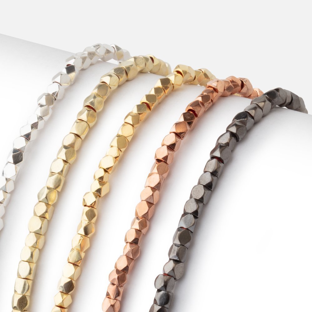 3mm Hand - Polished Faceted Nugget Beads - 8" Strand, 72 Pieces - AtlantaFindingsCompany