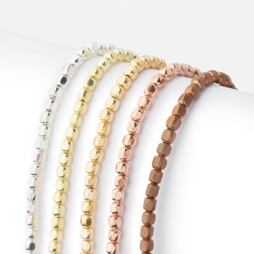 3mm Polished Cube Beads - Plated Copper Strands - AtlantaFindingsCompany