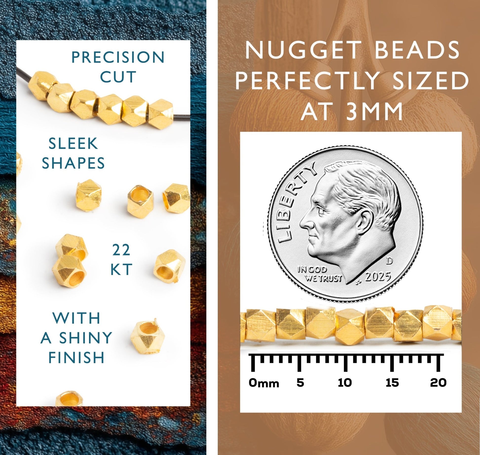 3mm Shiny Faceted Nugget Beads Strand (8 inches, 68 pcs) - AtlantaFindingsCompany