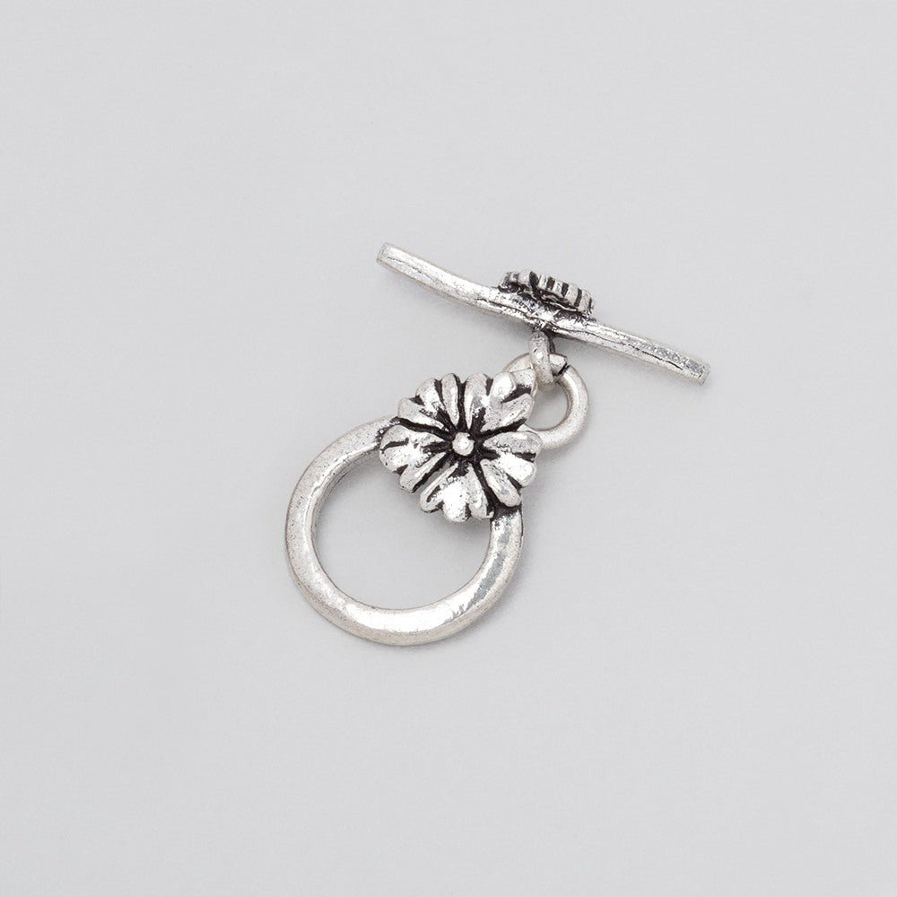 Antiqued Sterling Silver Flower Toggle Clasp - 11.5mm - AtlantaFindingsCompany