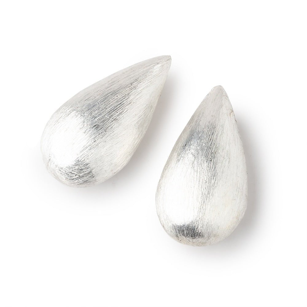 26x13mm Sterling Silver Plated Copper Tear Drop Beads - Brushed Finish (2 - Pack) - AtlantaFindingsCompany
