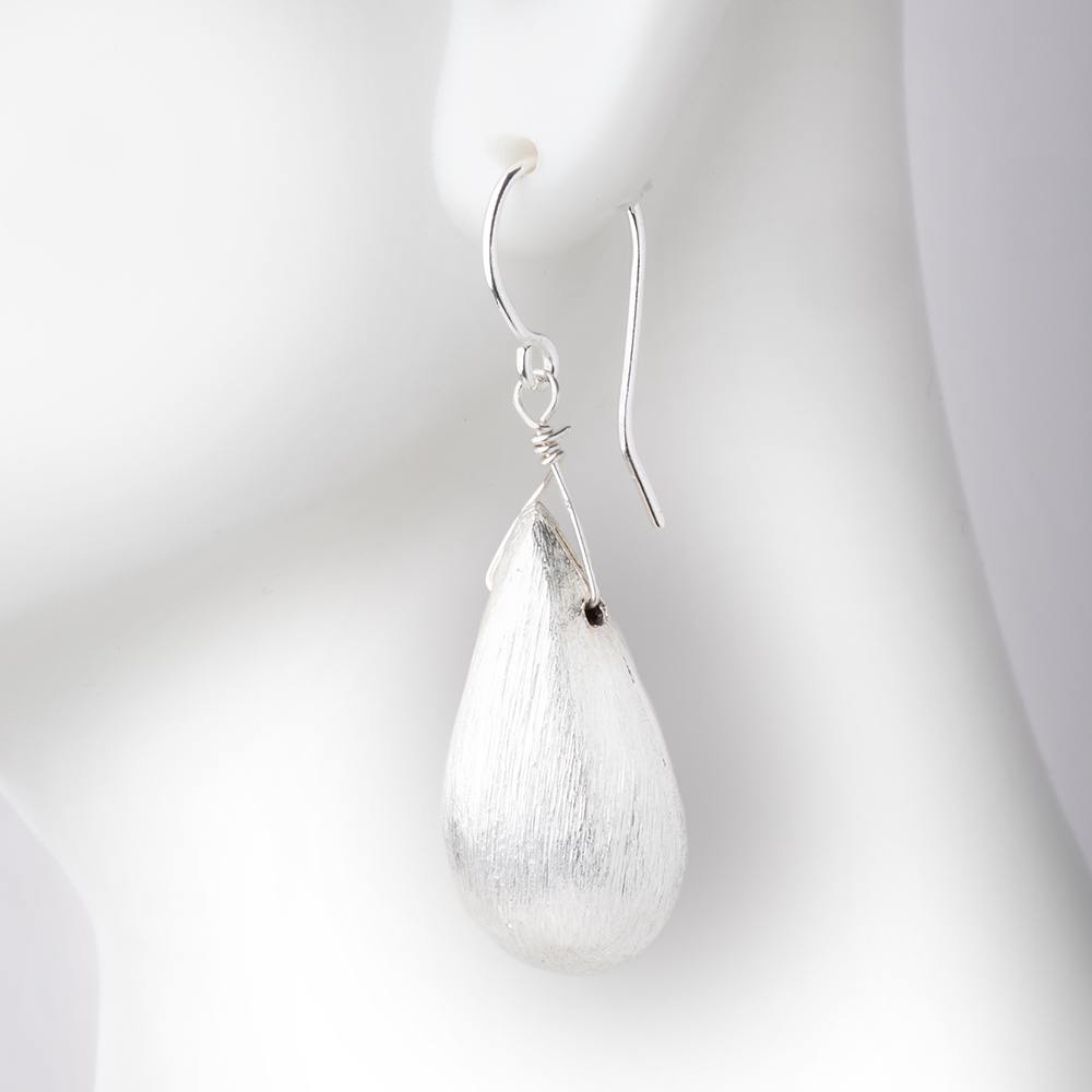 26x13mm Sterling Silver Plated Copper Tear Drop Beads - Brushed Finish (2 - Pack) - AtlantaFindingsCompany