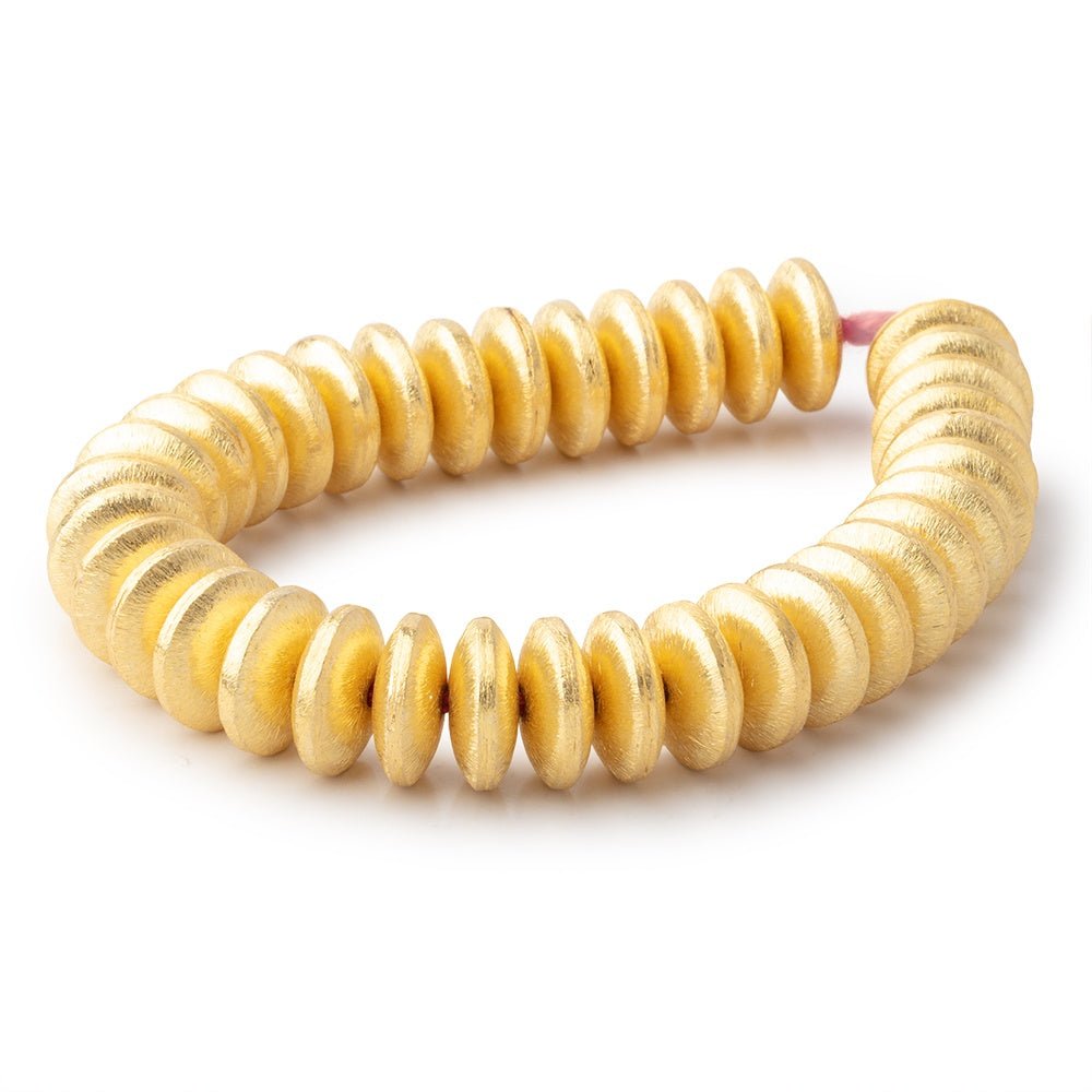 14mm 22kt Gold Plated Copper Brushed Disc Beads 8 inch 37 pieces - AtlantaFindingsCompany