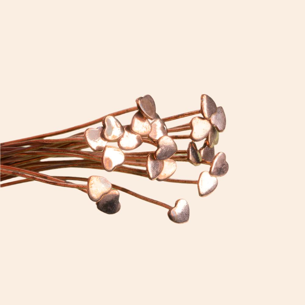 3" Copper Headpin Heart Charms - 22 Guage, 22 pcs/bag - AtlantaFindingsCompany