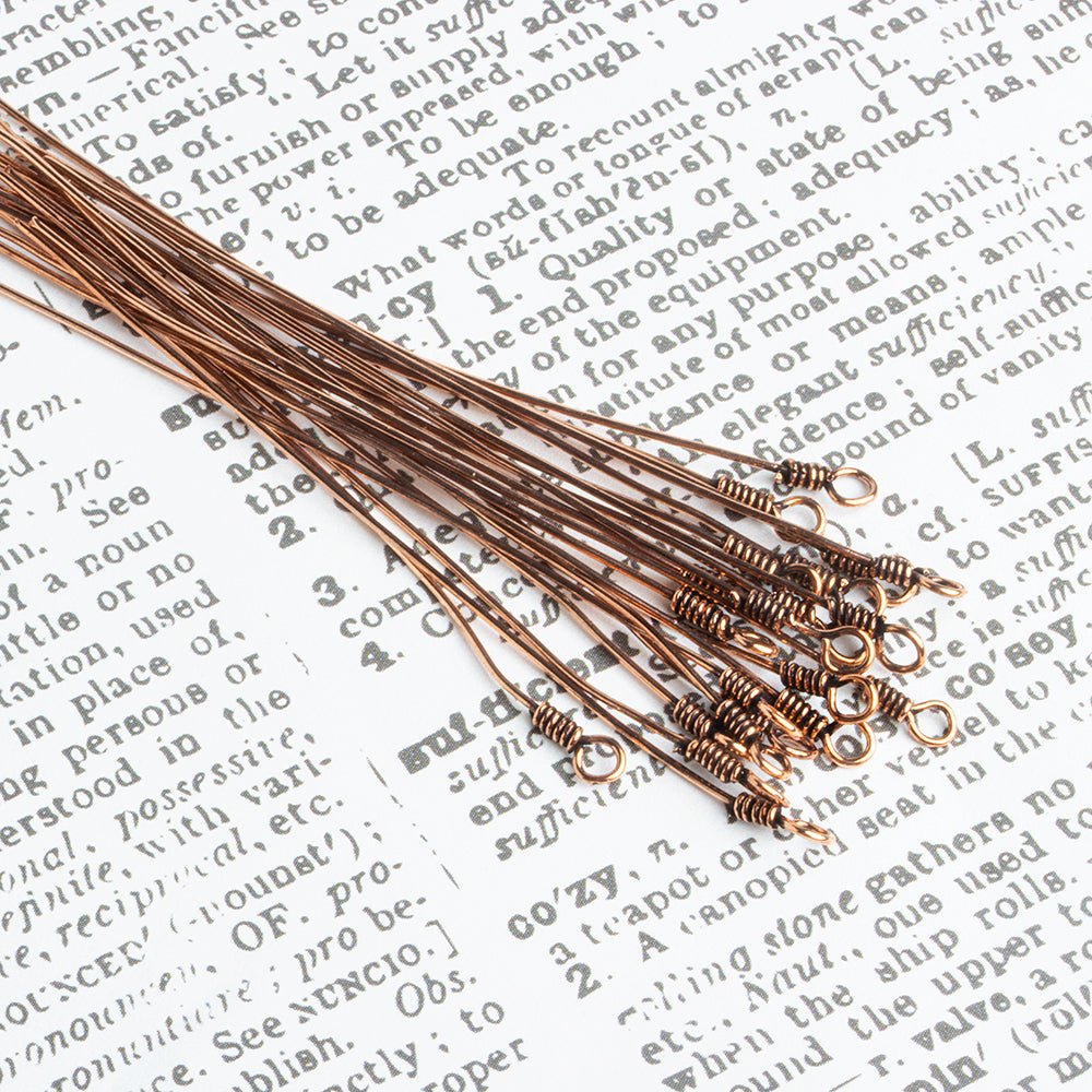 22 pcs - 3" Copper Eyepin with 22 Guage Wrapped Wire - AtlantaFindingsCompany