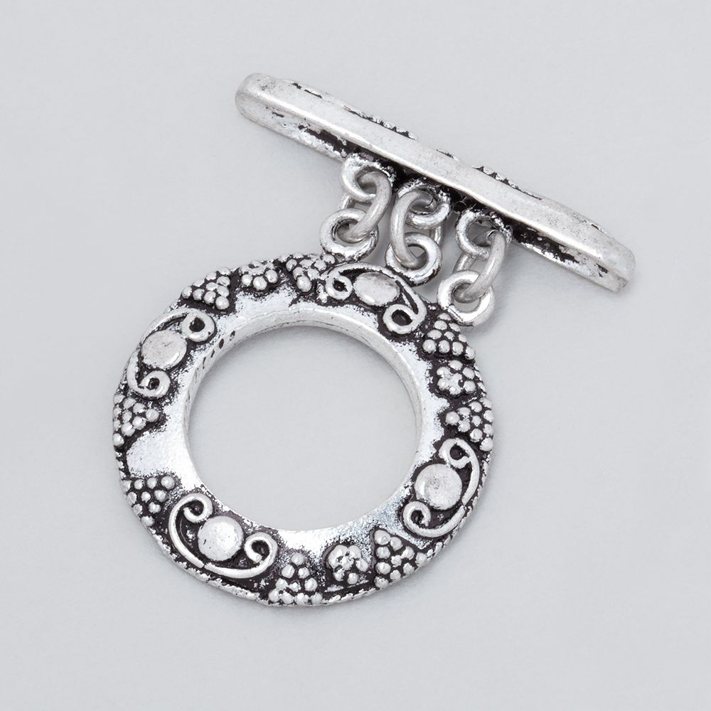 20mm Sterling Silver Round Toggle Clasp - Triple Strand Antiqued Finding - AtlantaFindingsCompany