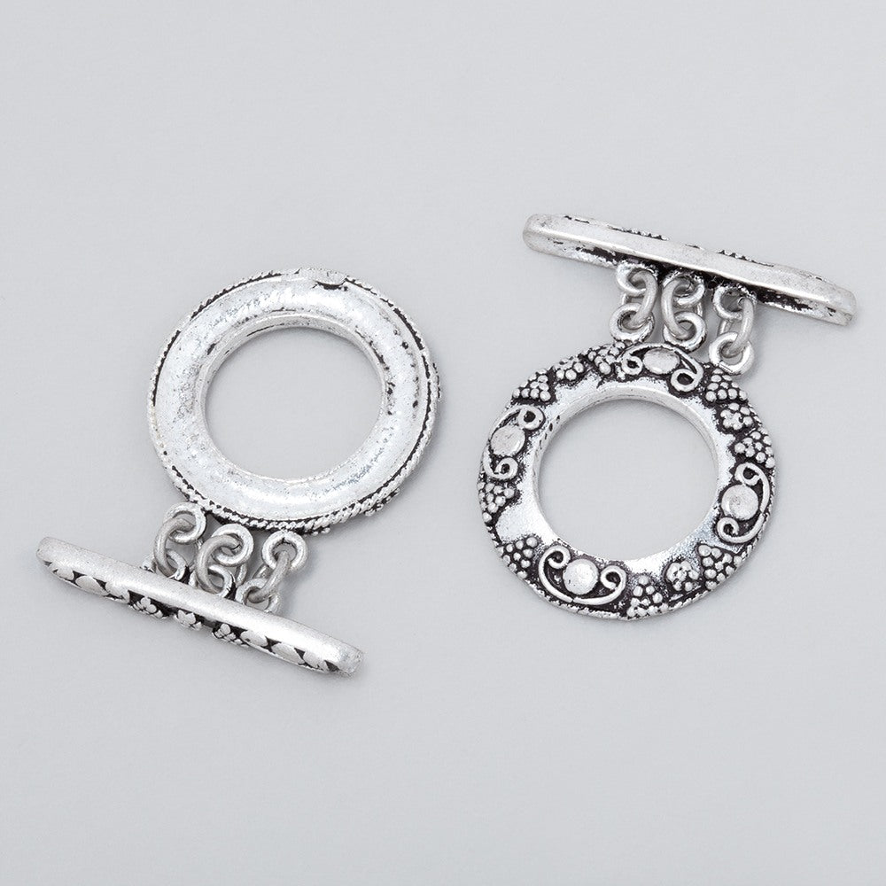 20mm Sterling Silver Round Toggle Clasp - Triple Strand Antiqued Finding - AtlantaFindingsCompany