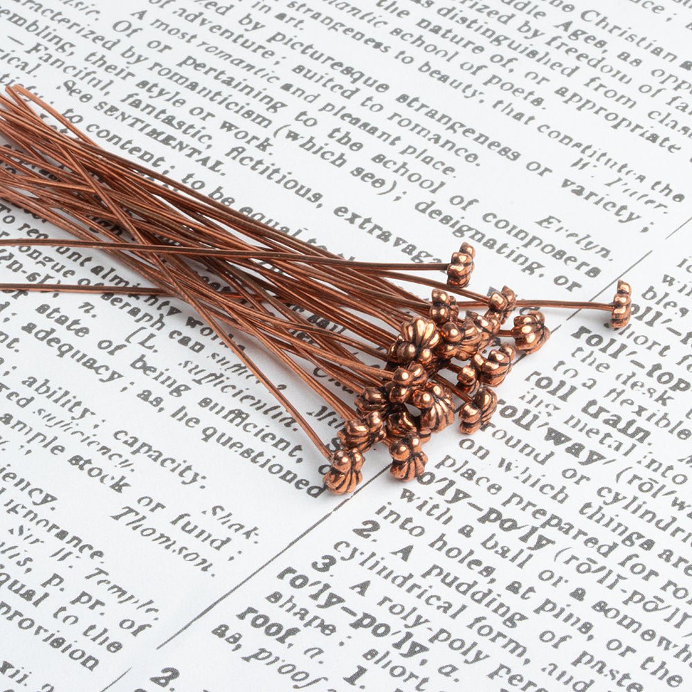 3" Copper Headpin with Shell Design - 22 Gauge, 22 Pieces - AtlantaFindingsCompany