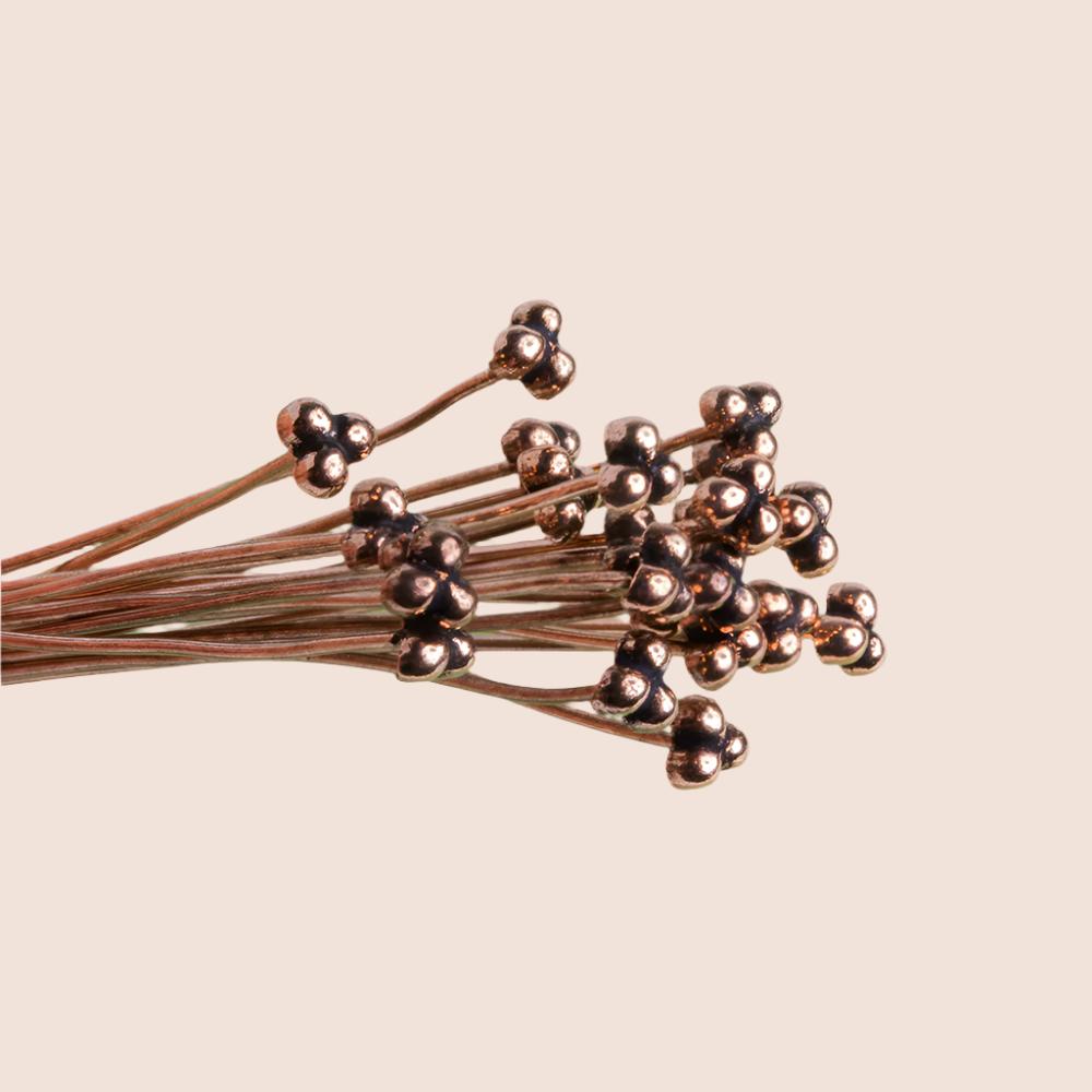 3" Copper Headpin with 3 Ball Design - 22 Gauge, 22 Pieces - AtlantaFindingsCompany