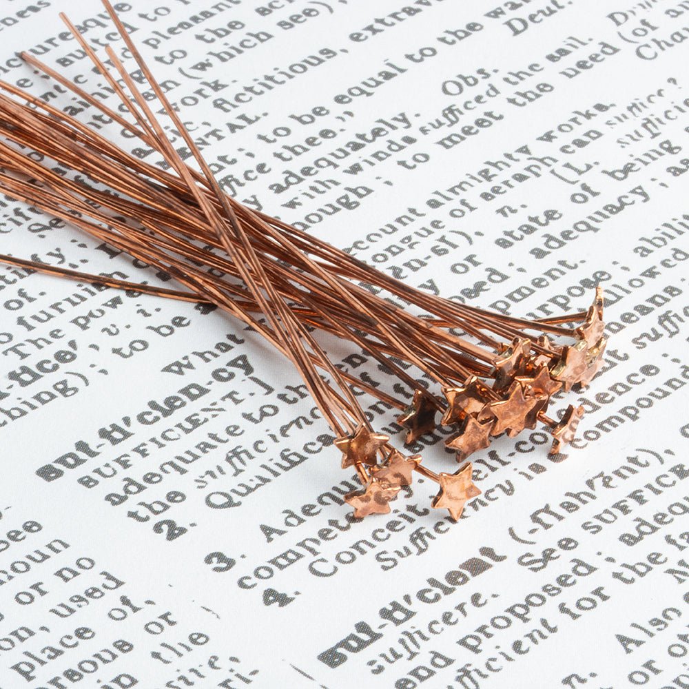 3" Solid Copper Star Headpin (22 Gauge, 22 pcs/bag) - AtlantaFindingsCompany
