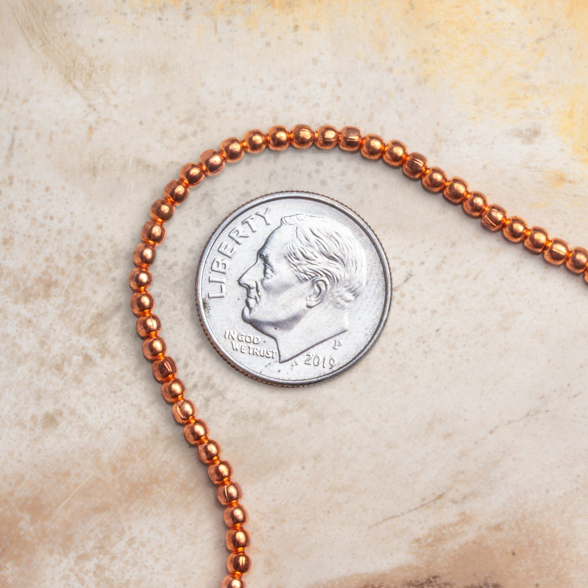 2mm Polished Round Beads - Shiny Plated Copper Strands - AtlantaFindingsCompany