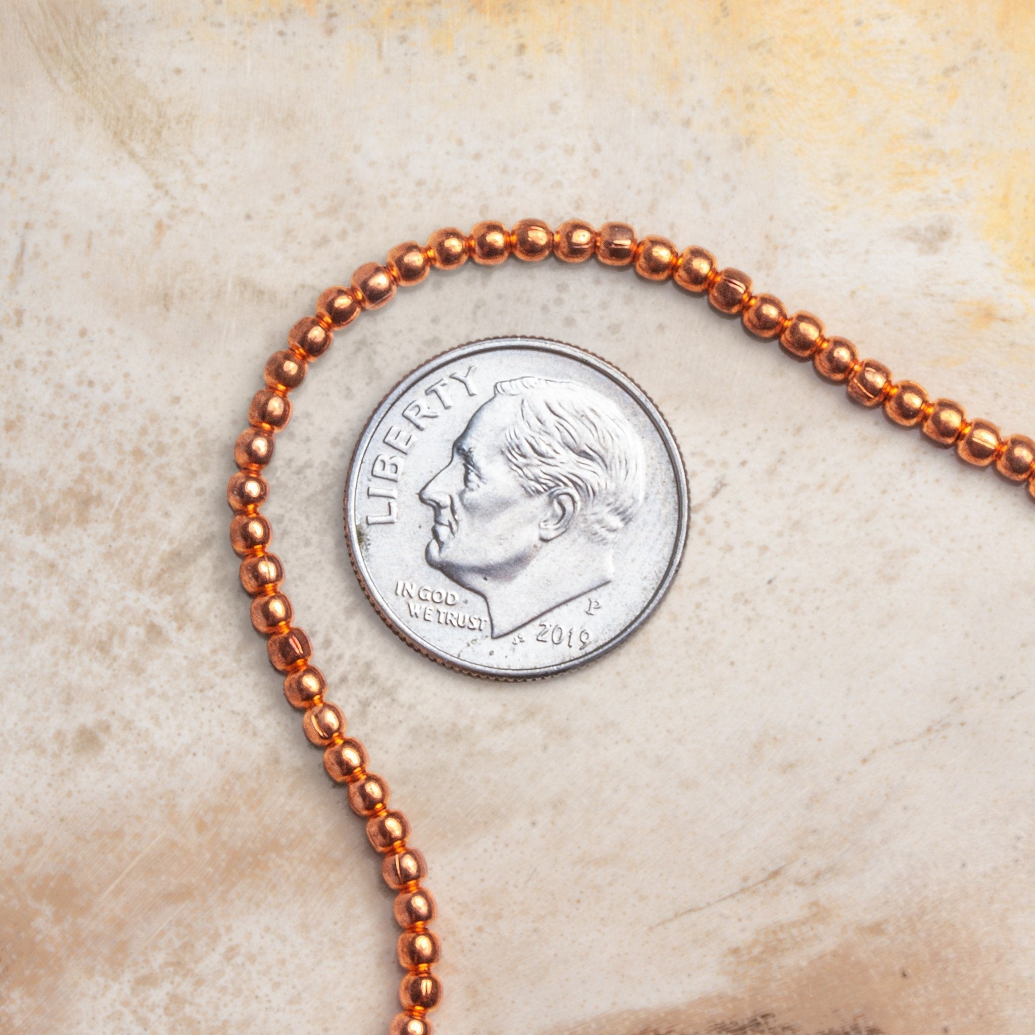 2mm Polished Round Beads - Shiny Plated Copper Strands - AtlantaFindingsCompany