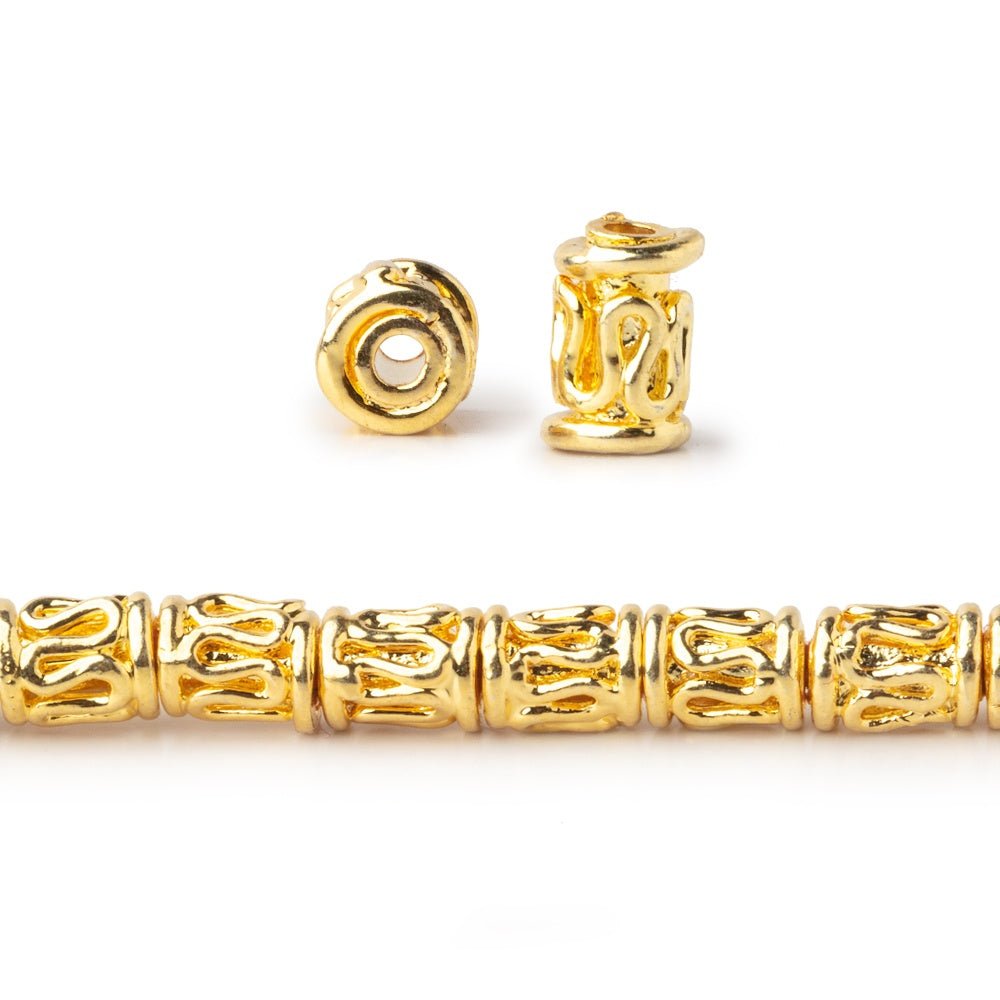 22kt Gold Plated Copper Bali Style Tube Beads (6x4mm, 8 inch strand, 33 pcs) - AtlantaFindingsCompany