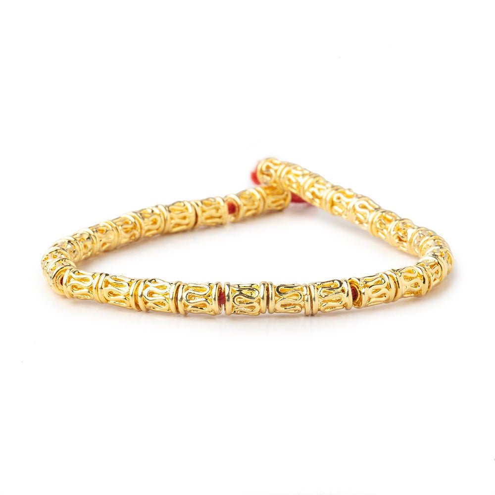 22kt Gold Plated Copper Bali Style Tube Beads (6x4mm, 8 inch strand, 33 pcs) - AtlantaFindingsCompany