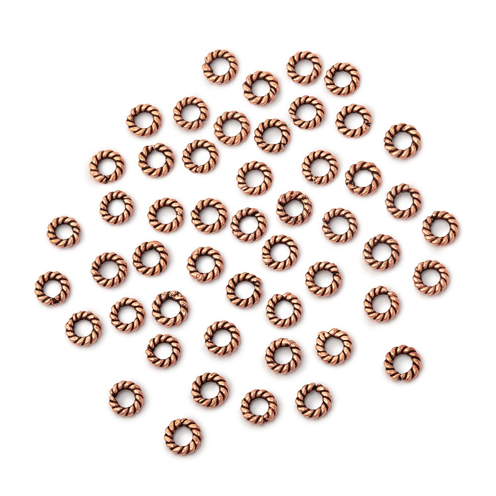 4mm Antiqued Copper Twisted Jump Ring Set of 50 - AtlantaFindingsCompany.com