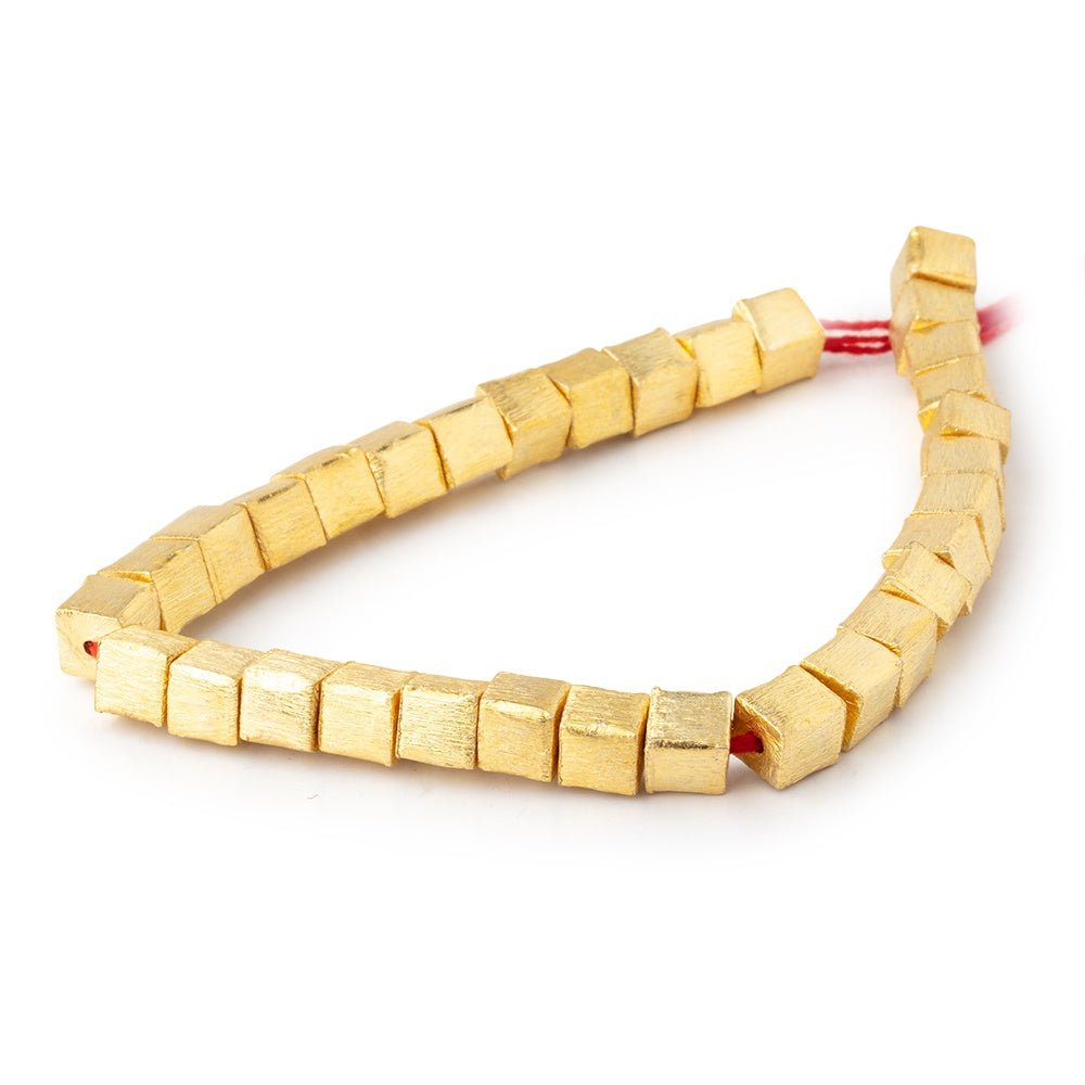 22kt Gold Plated Copper Brushed Cube Beads - 6mm, 8 - inch Strand (32 Beads) - AtlantaFindingsCompany